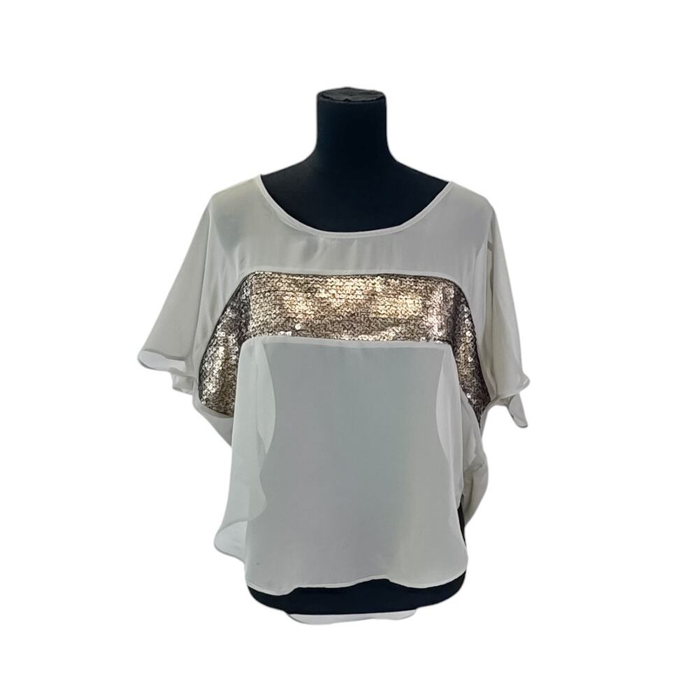 Vintage Havana Women's Gray Gold Sheer Sequin Chiffon Blouse Women's Large